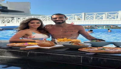6 لقطات لرامي صبري وزوجته شيما صابر في بركة السباحة