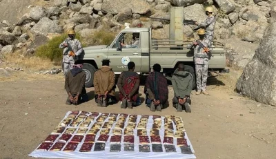 القبض 5 مخالفين لنظام أمن الحدود لتهريبهم 56.6 كيلوجرامًا من الحشيش بجازان