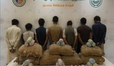 حرس الحدود بعسير يقبض على 7 مخالفين لتهريبهم 140 كيلوجرامًا من القات