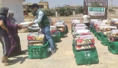 «سلمان للإغاثة» يوزّع مئات السلال الغذائية للنازحين في لبنان وسوريا