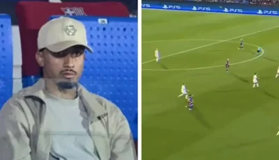 رافينيا يحضر مباراة برشلونة للسيدات أمام البايرن