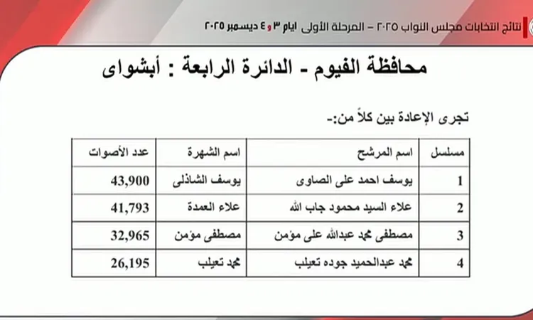 رسميا ً.. اعتماد نتائج انتخابات مجلس النواب في الدائرة الرابعة بالفيوم