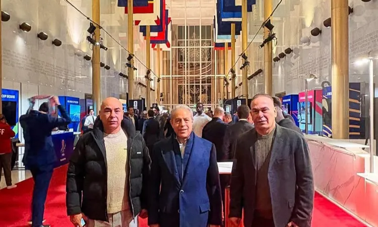 حسام وإبراهيم حسن رفقة الدرندلي في حفل الاستقبال لمنتخبات كأس العالم بمجمع كينيدي للفنون