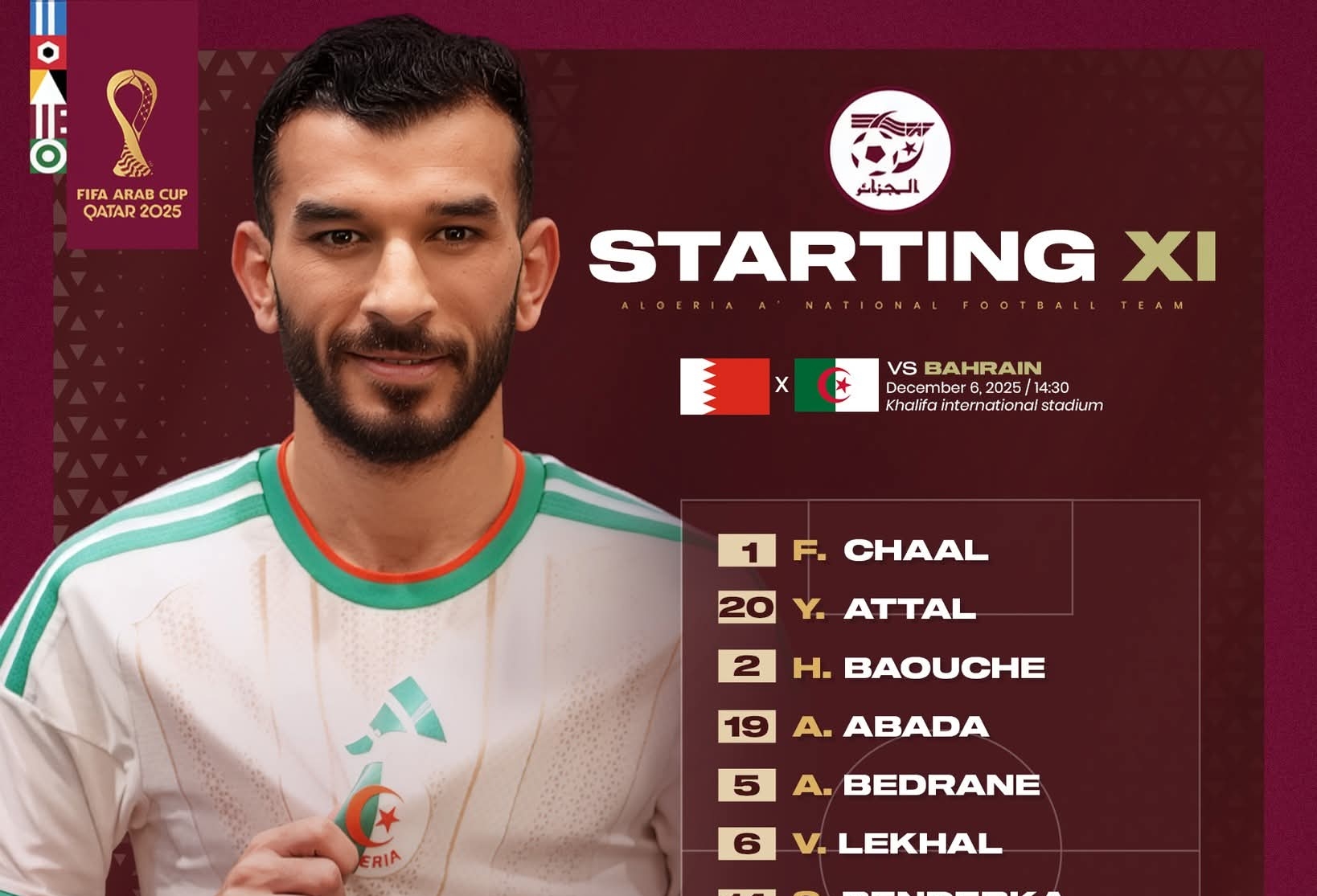 بوقرة يقحم أمير سعيود أساسيا وقائدا امام البحرين